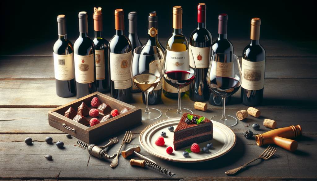 sélection de vins à déguster avec un gâteau au chocolat